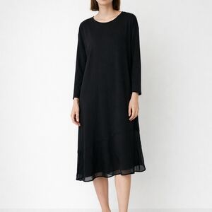 Eileen Fisher 100% Silk Black Asymetrical Hem Tunic Dress Size M Minimalist